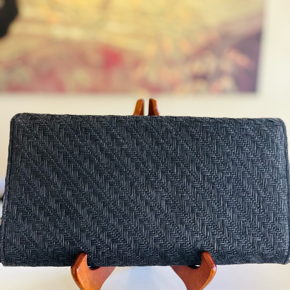 H&M. Chic, Woven-Raffia, Black Clutch with Bamboo Accent. - Picture 2 of 2